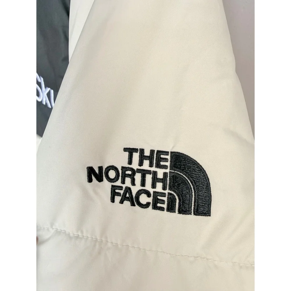 The North Face White Black‎ Puffer Jacket Womens Small BluSky Logo Full Zip Coat